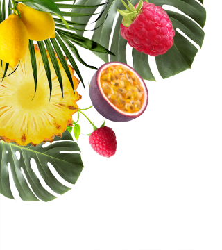 tropical fruits and plants and raspberries