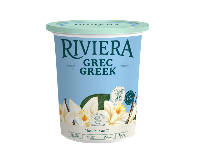 Maison Riviera Yogourt Grec 30% Moins de Sucre 2% M.G. Vanille 750 g